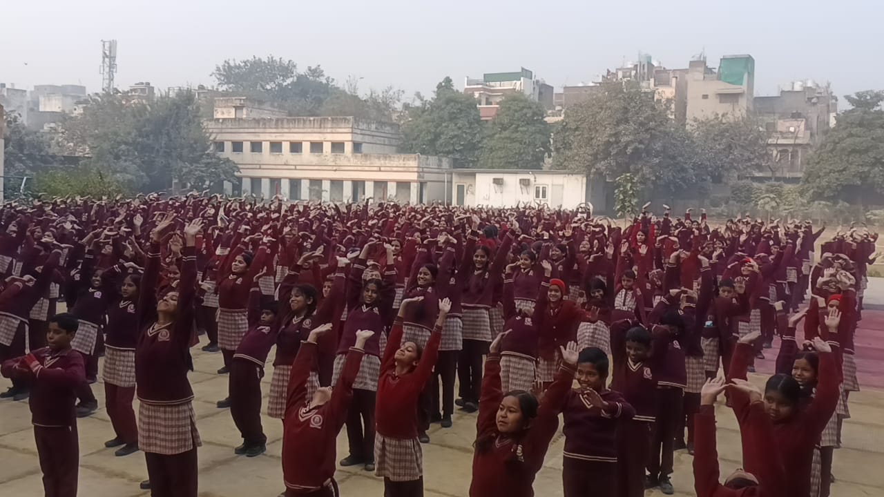 Schoolchildren doing yoga